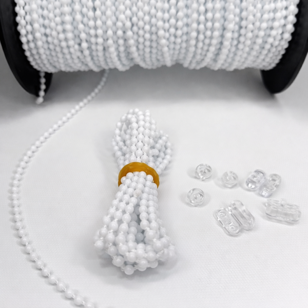 Cadena Plastica 3mts P/ Cort. Roller + topes + uniones(BLANCO)